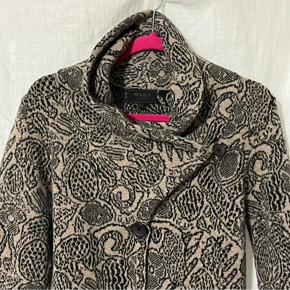 Mary Made In Italy Wool Blend Button Cowl Neck Cardigan Black Gray Sz Medium - Picture 3 of 6